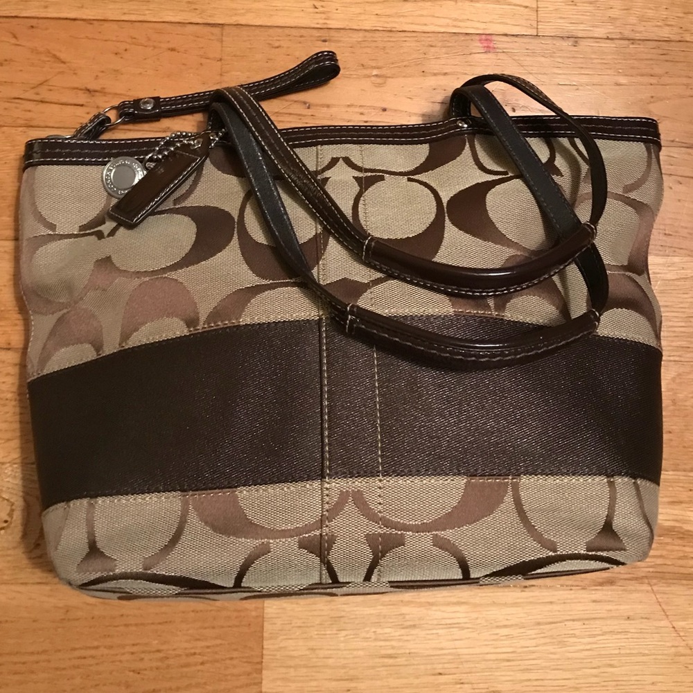 Coach Brown Signature Striped Handbag Tote
